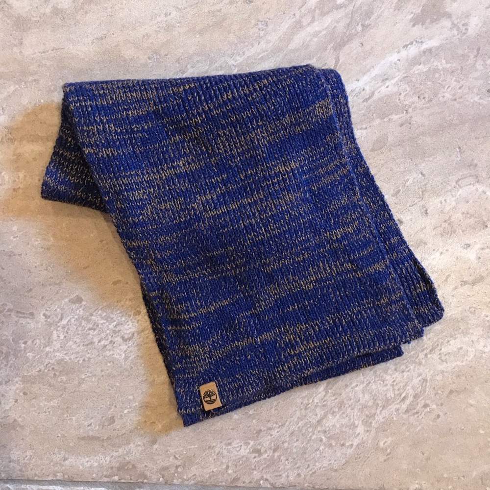 Timberland Knit Scarf Navy Blue Tan Unisex Acrylic Fall Winter Accessory Outdoor - Picture 2 of 8
